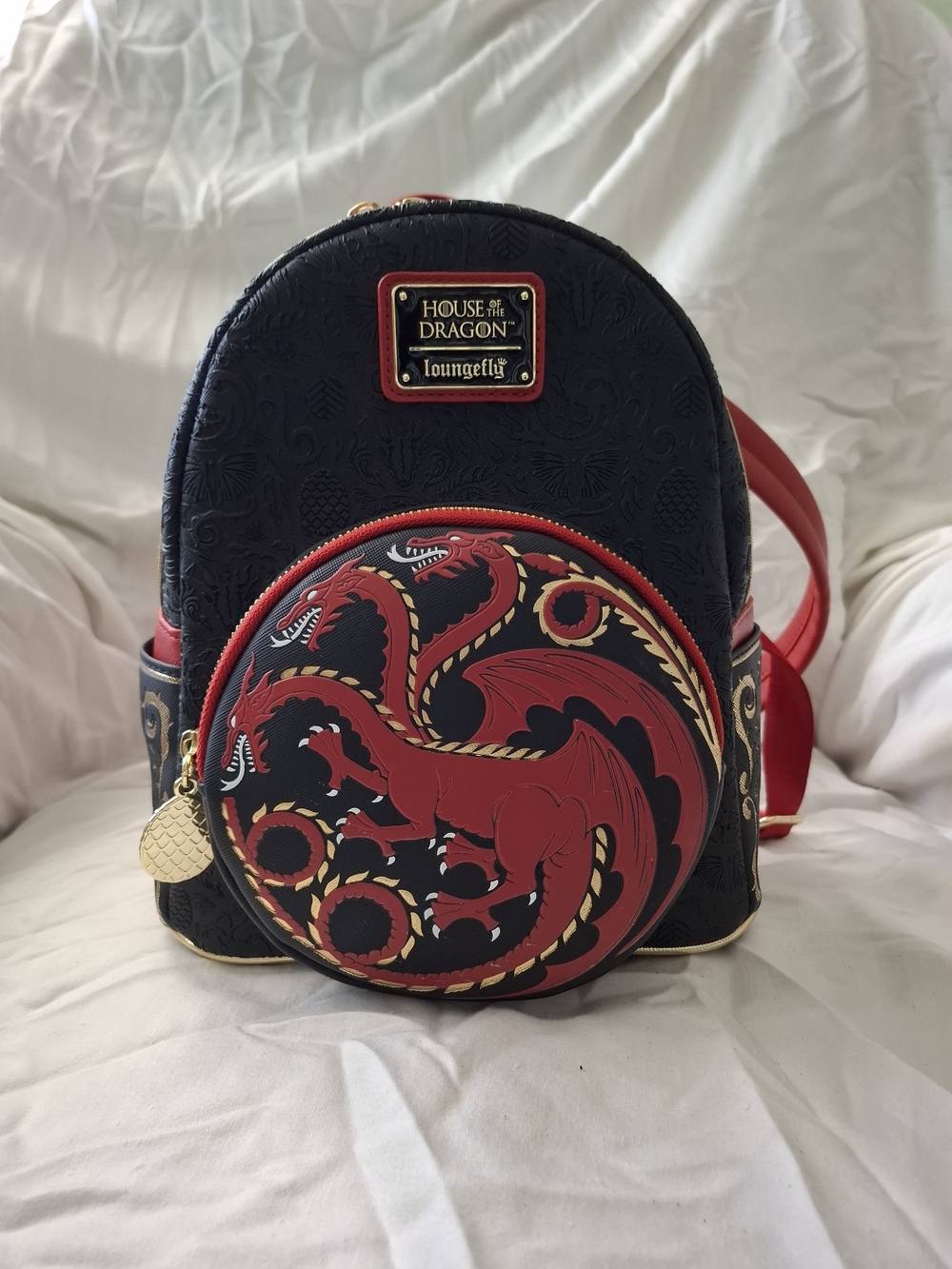 Loungefly Black & Red Dragon Emblem Mini Backpack